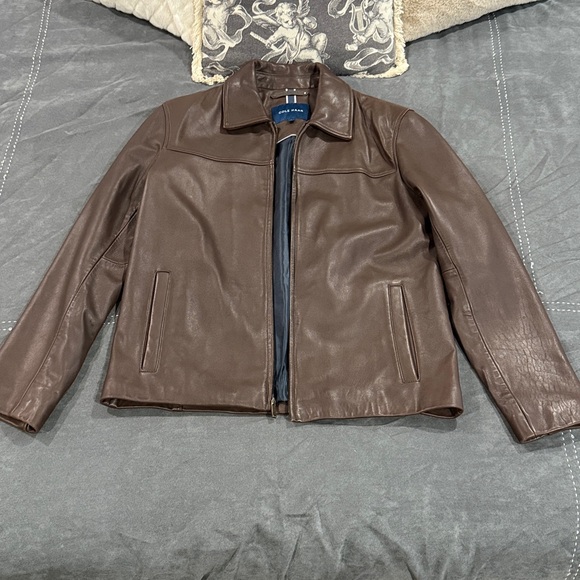 Cole Haan Zip Front Brown Lambskin Leather Jacket - Size Medium - Picture 1 of 6